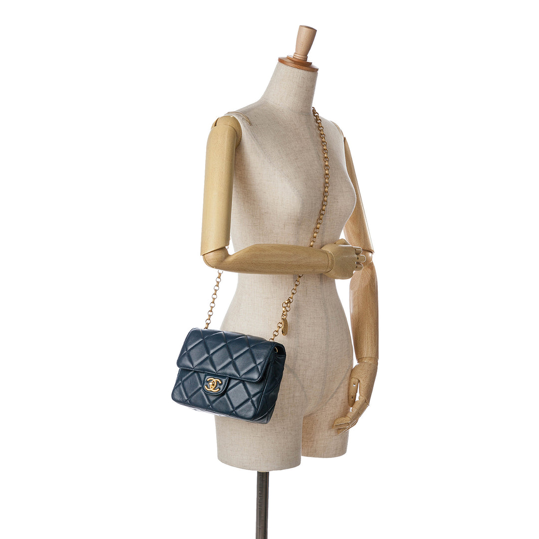 Mini Square CC Quilted Lambskin Flap Blue - Gaby Paris