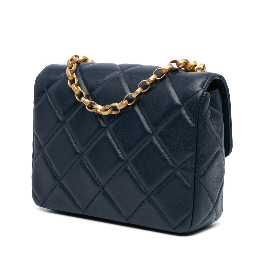 Mini Square CC Quilted Lambskin Flap Blue - Gaby Paris