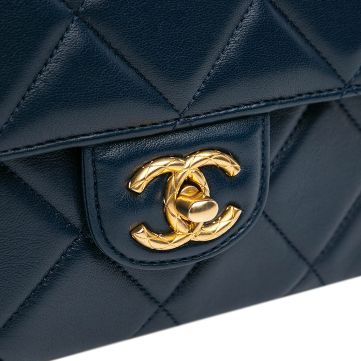 Mini Square CC Quilted Lambskin Flap Blue - Gaby Paris