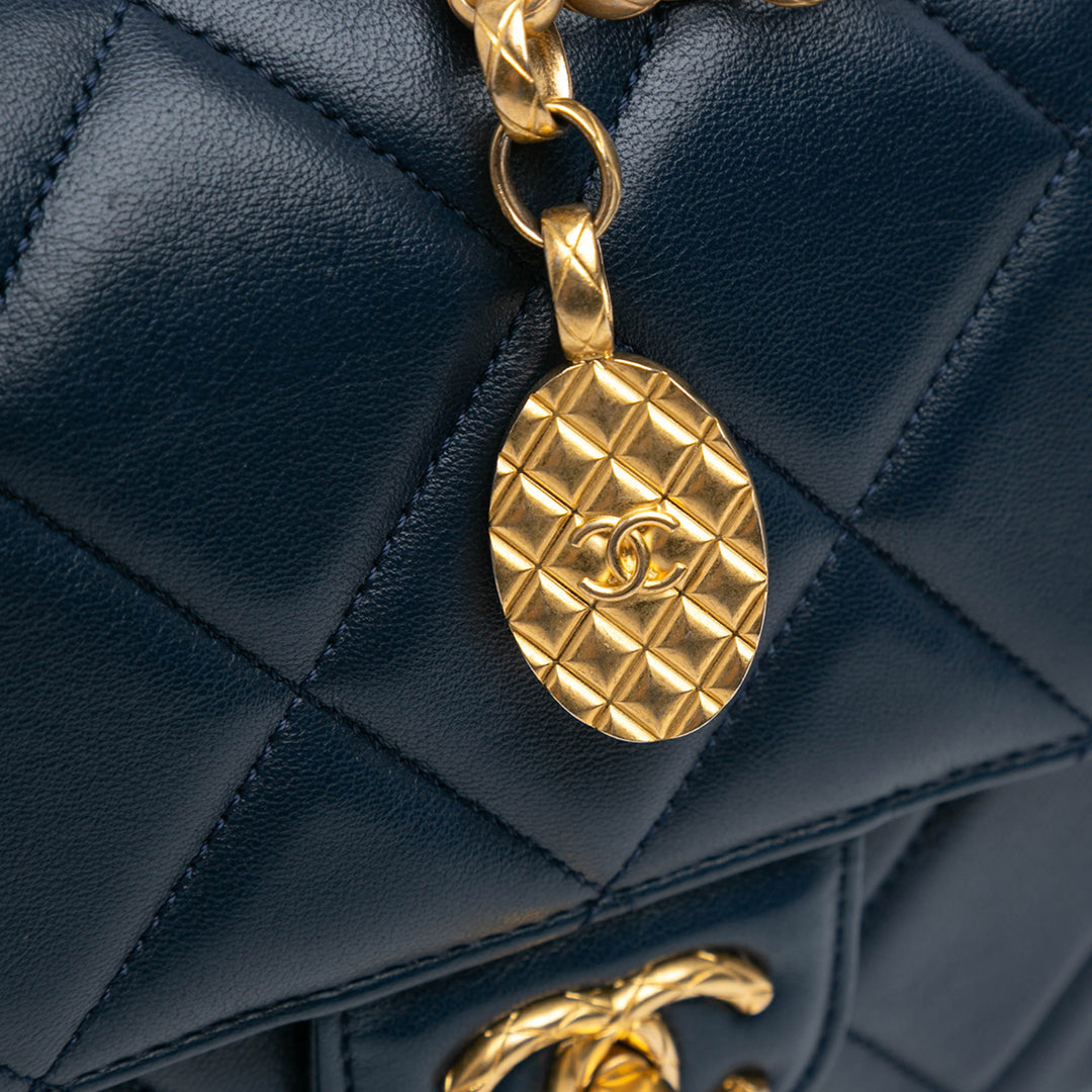 Mini Square CC Quilted Lambskin Flap Blue - Gaby Paris