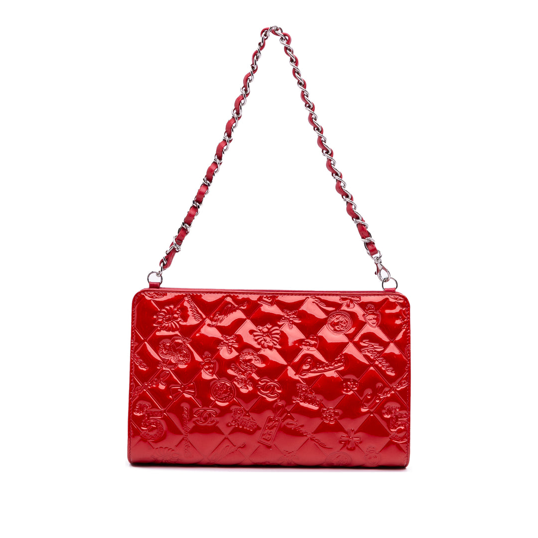 Patent Calfskin Lucky Symbols Shoulder Bag Red - Gaby Paris