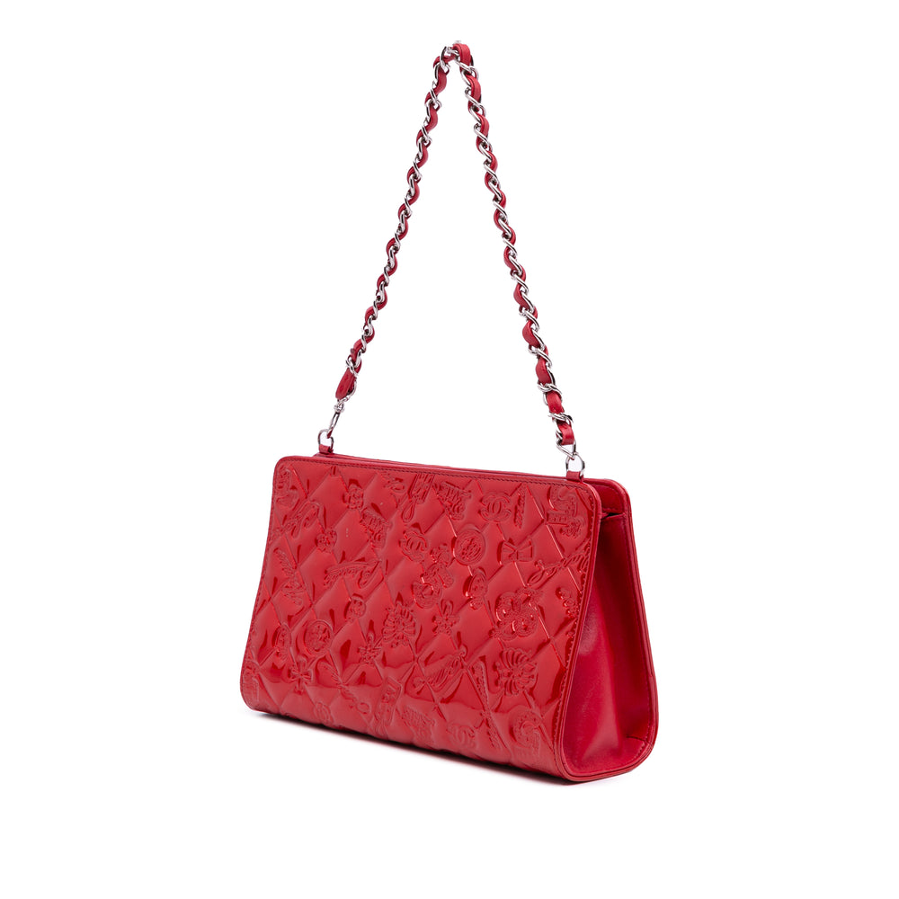 Patent Calfskin Lucky Symbols Shoulder Bag Red - Gaby Paris