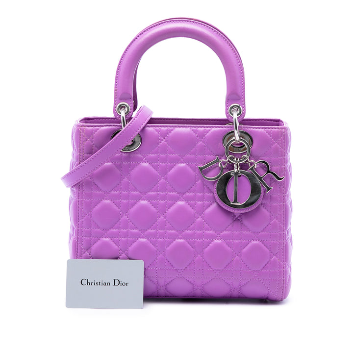 Dior Sac à main Lady Dior Cannage Moyen Cuir d'agneau Violet – vue 7 – GABY PARIS