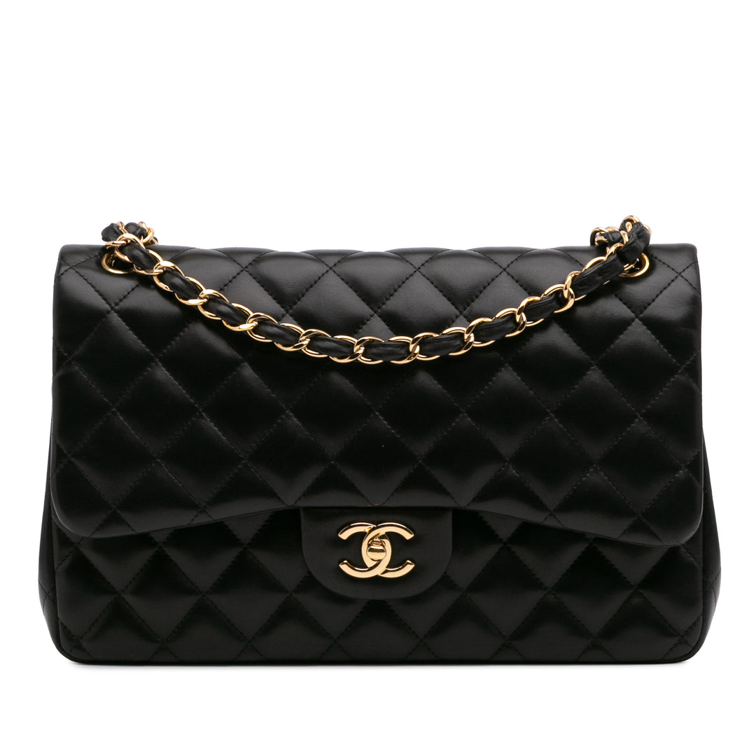Jumbo Classic Lambskin Double Flap Black - Gaby Paris