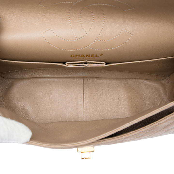 Matelassé Reissue 2.55 Double rabat 226 Cuir caviar Marron