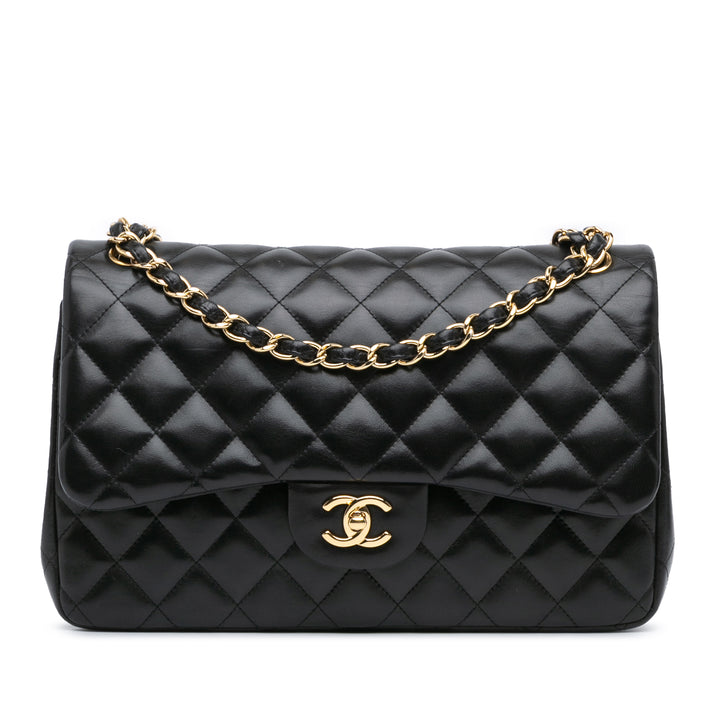 Jumbo Classic Lambskin Double Flap Black - Gaby Paris