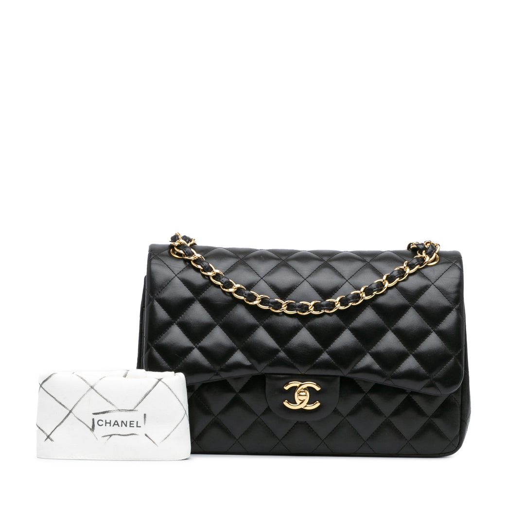 Jumbo Classic Lambskin Double Flap Black - Gaby Paris