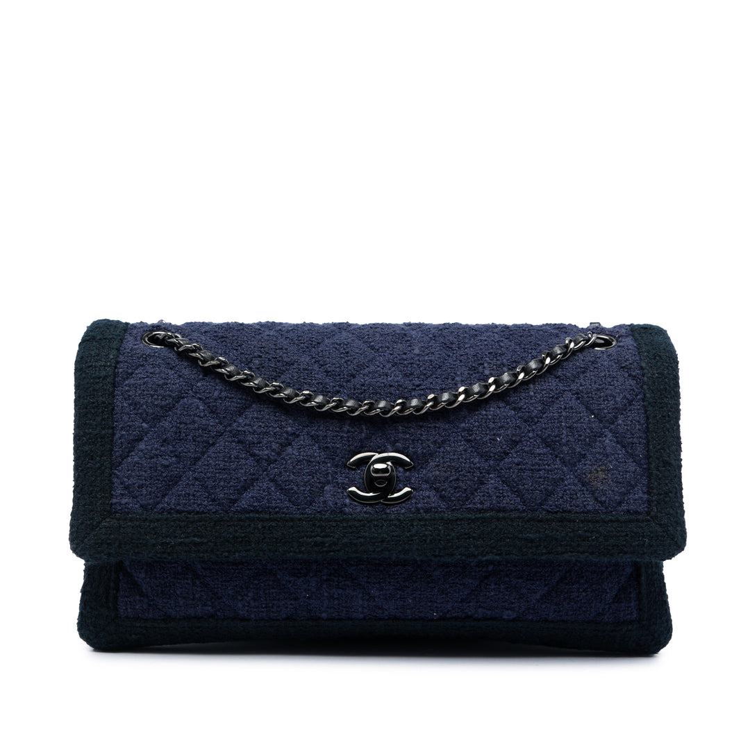 Chanel CC Matelassé Tweed Accordion à rabat