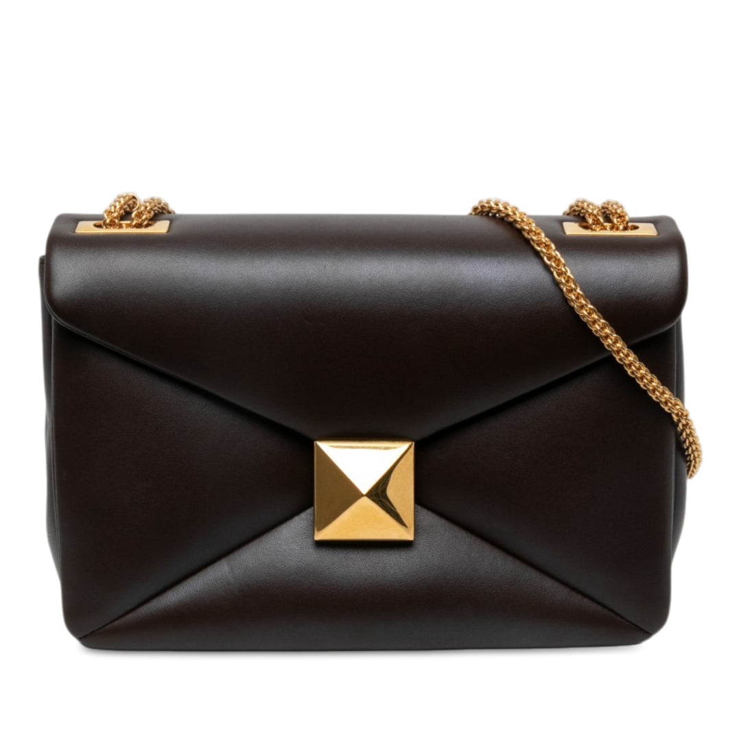 Valentino One Stud Chaîne Sac nappa Marron – vue principale – GABY PARIS