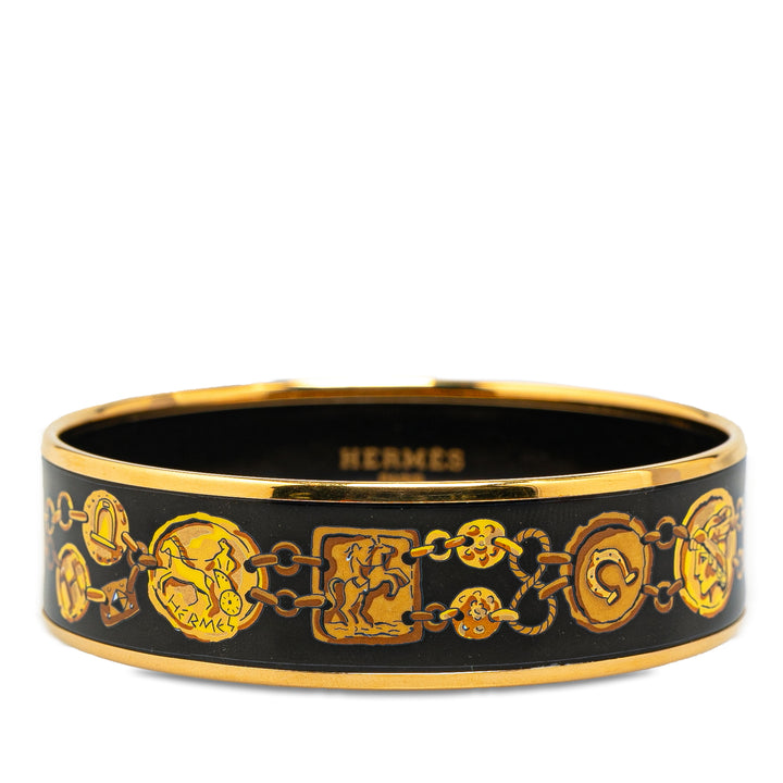 Wide Enamel Cheval Et Harnais Bangle Black - Gaby Paris