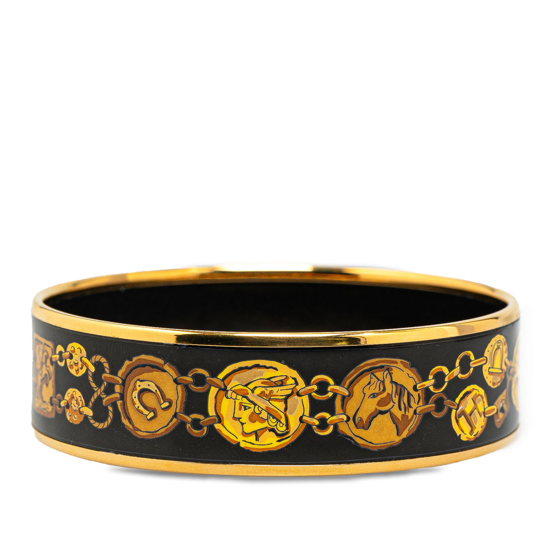 Wide Enamel Cheval Et Harnais Bangle Black - Gaby Paris