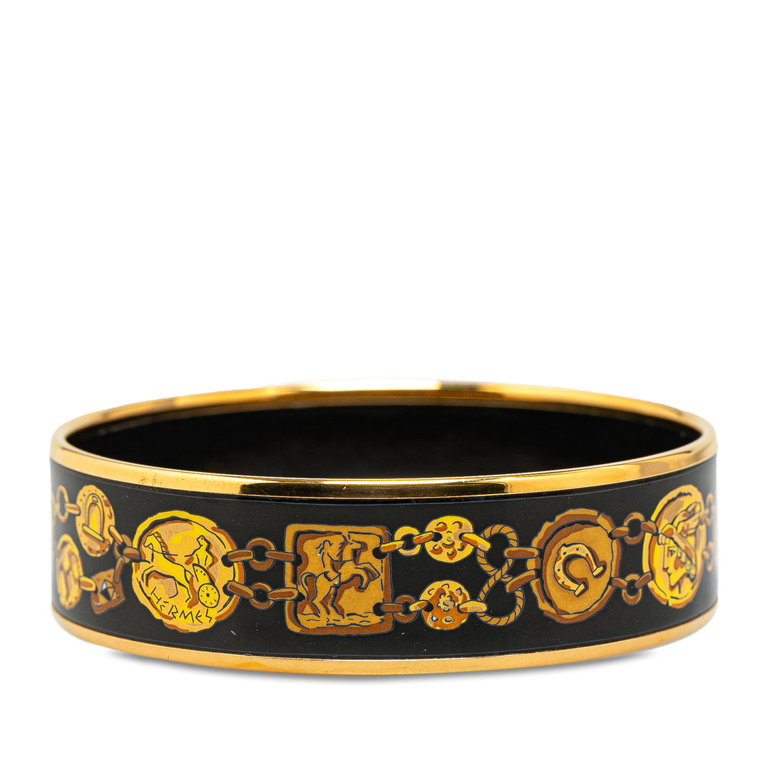 Wide Enamel Cheval Et Harnais Bangle Black - Gaby Paris