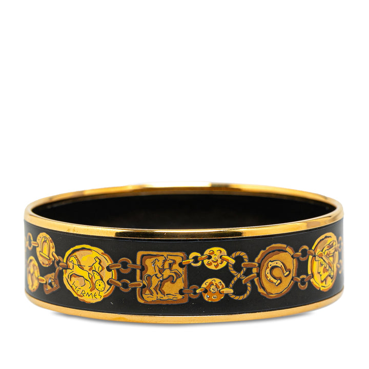 Wide Enamel Cheval Et Harnais Bangle Black - Gaby Paris