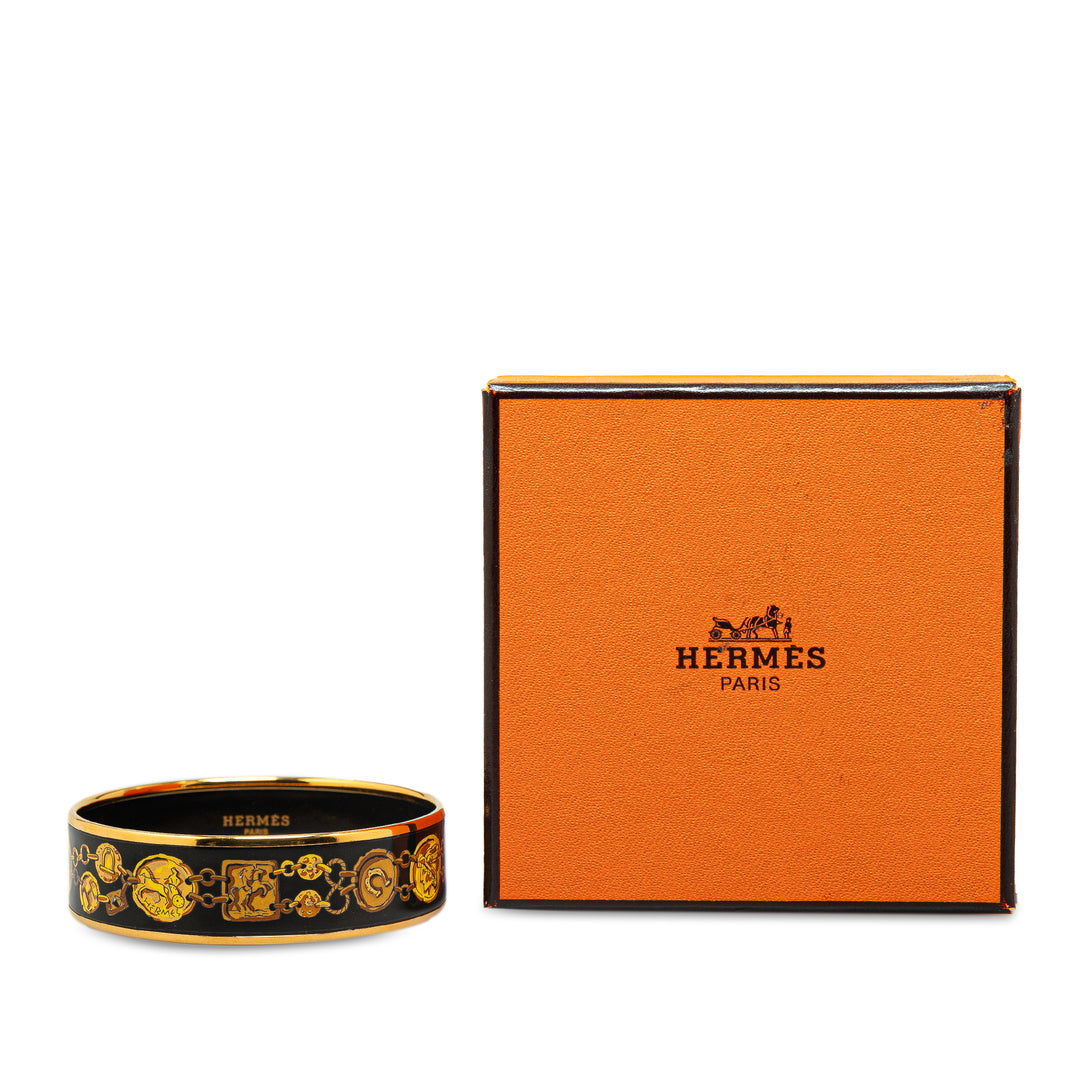 Wide Enamel Cheval Et Harnais Bangle Black - Gaby Paris