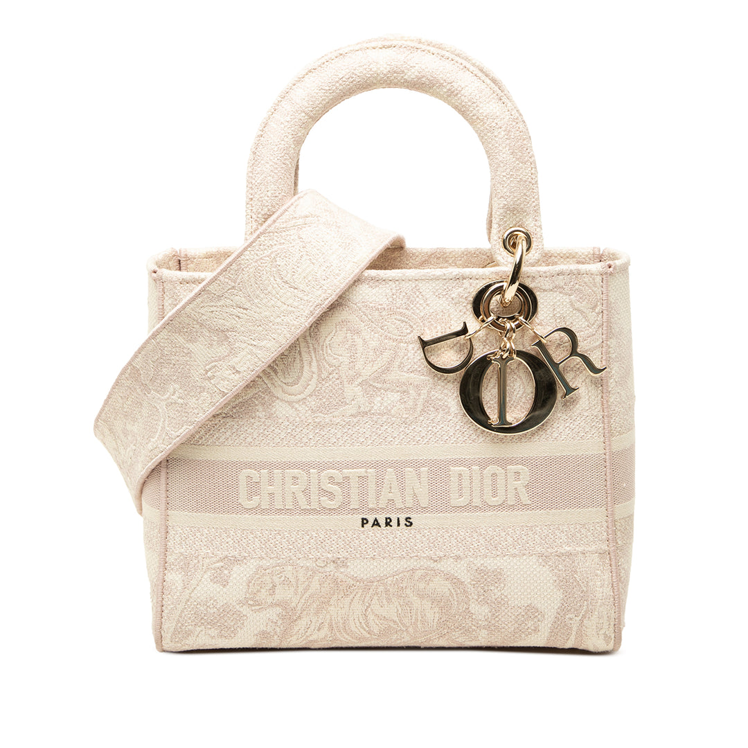 Dior brodé De Jouy Lady D-Lite Moyen Rose – vue principale – GABY PARIS