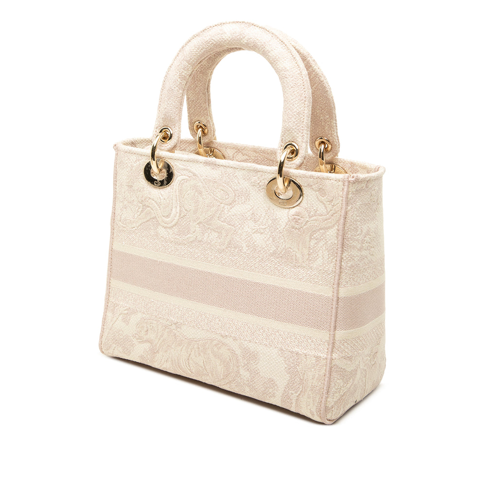 Dior brodé De Jouy Lady D-Lite Moyen Rose – vue 2 – GABY PARIS