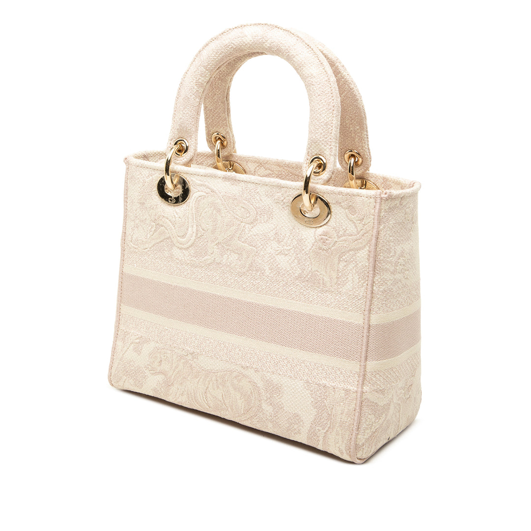 Dior brodé De Jouy Lady D-Lite Moyen Rose – vue 2 – GABY PARIS