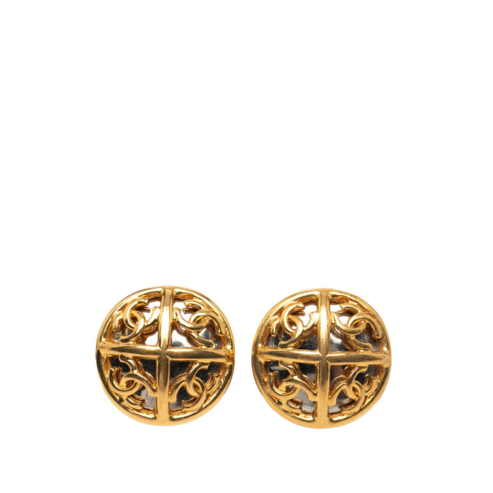 Chanel plaqué et plaqué CC Rond Clip On Boucle d’oreilles