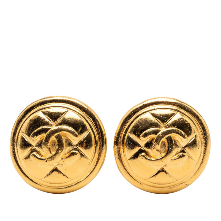 Chanel plaqué CC Matelassé Rond Clip On Boucles d’oreilles