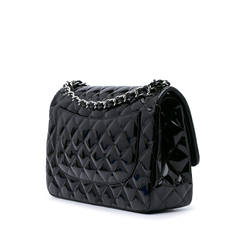 Jumbo Classic Patent Double Flap Black - Gaby Paris
