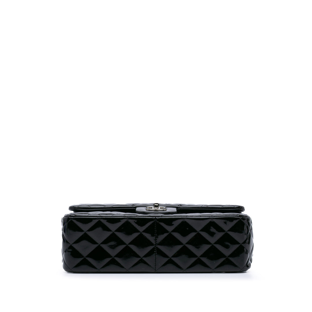 Jumbo Classic Patent Double Flap Black - Gaby Paris