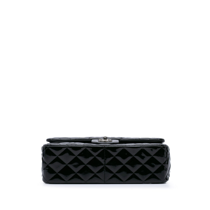 Jumbo Classic Patent Double Flap Black - Gaby Paris