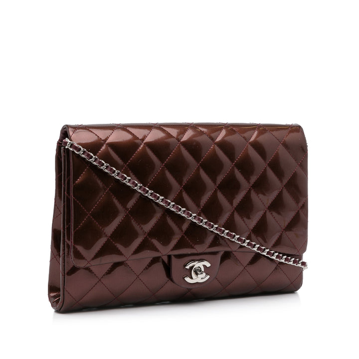 Quilted Patent Clutch With Chain Brown - Gaby Paris