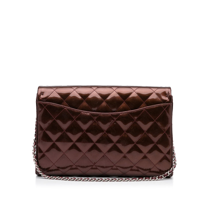 Quilted Patent Clutch With Chain Brown - Gaby Paris