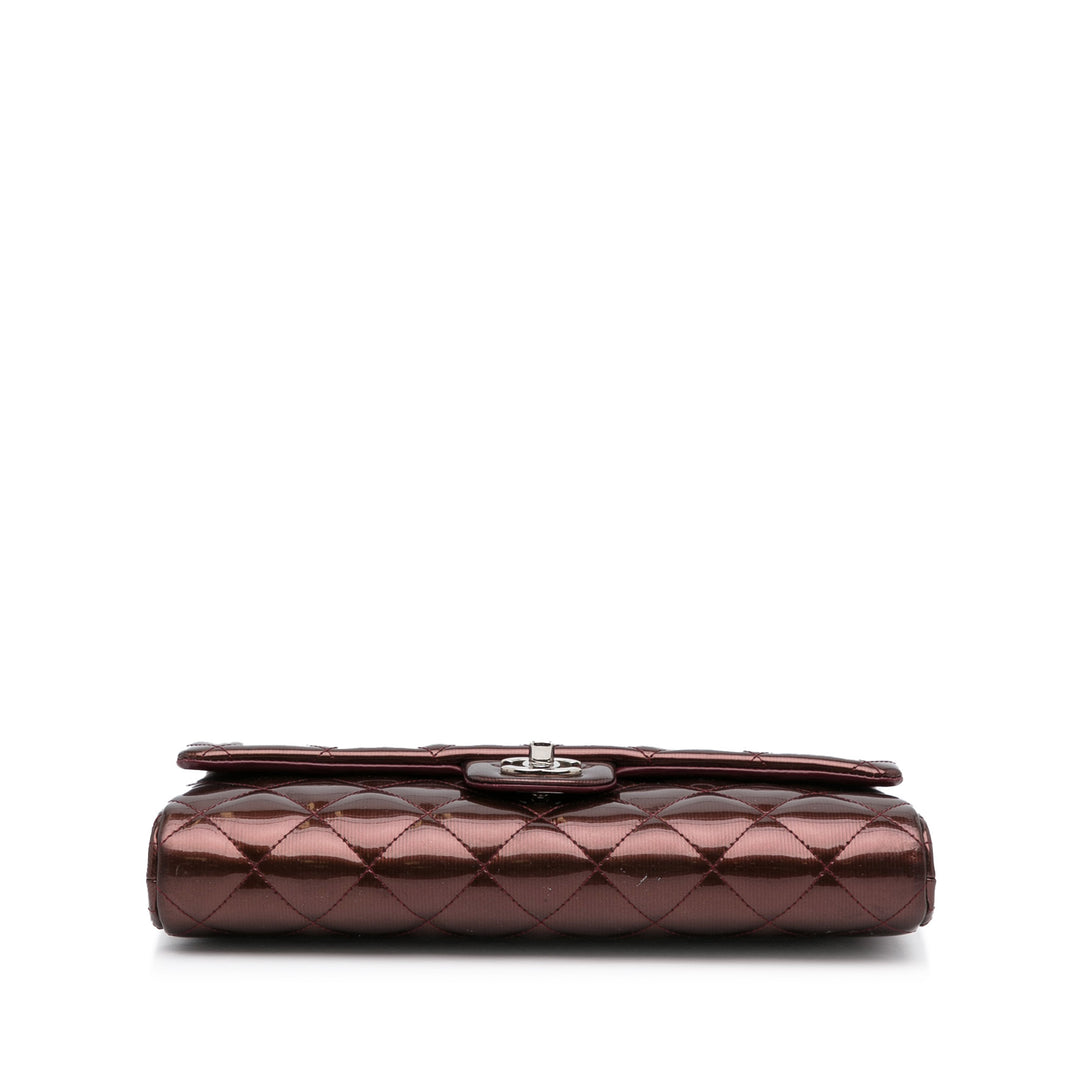 Quilted Patent Clutch With Chain Brown - Gaby Paris