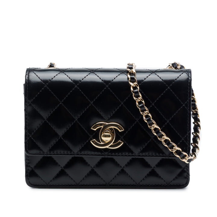 Chanel Micro CC Matelassé brillant Cuir de veau Simple rabat