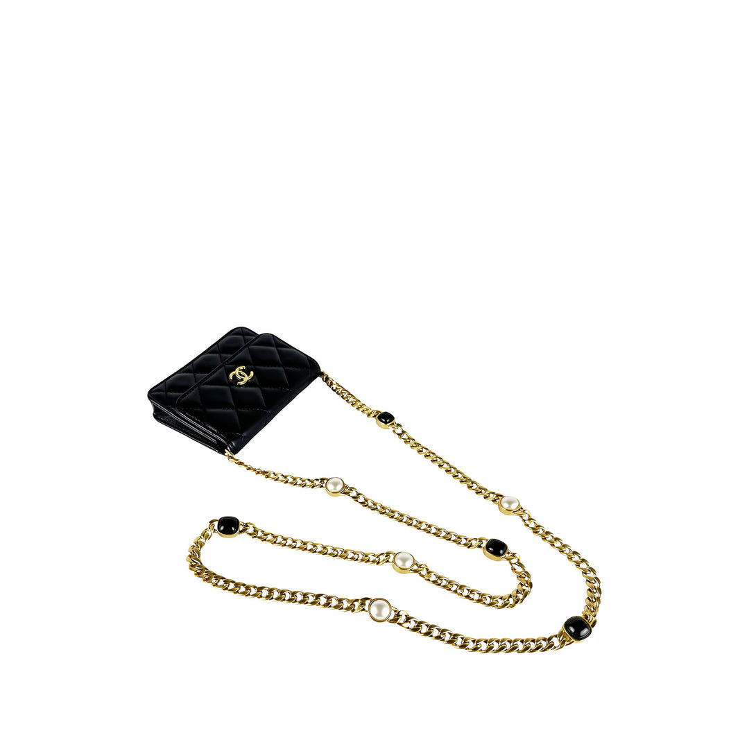 Chanel Matelassé Resin Perle Chaîne à rabat Mini Cuir d'agneau Noir – vue 12 – GABY PARIS