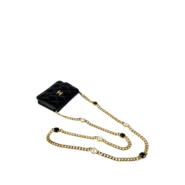 Chanel Matelassé Resin Perle Chaîne à rabat Mini Cuir d'agneau Noir – vue 12 – GABY PARIS