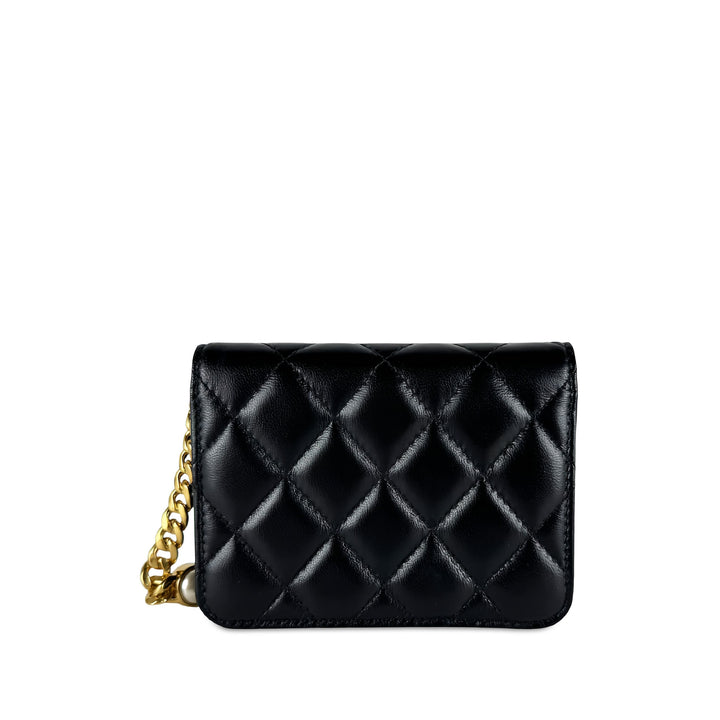Chanel Matelassé Resin Perle Chaîne à rabat Mini Cuir d'agneau Noir – vue 2 – GABY PARIS