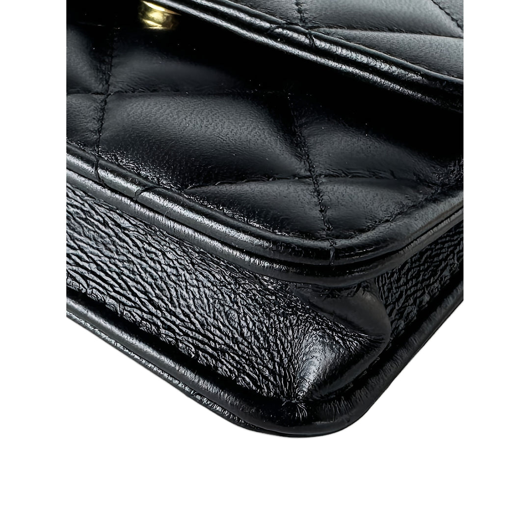 Chanel Matelassé Resin Perle Chaîne à rabat Mini Cuir d'agneau Noir – vue 7 – GABY PARIS