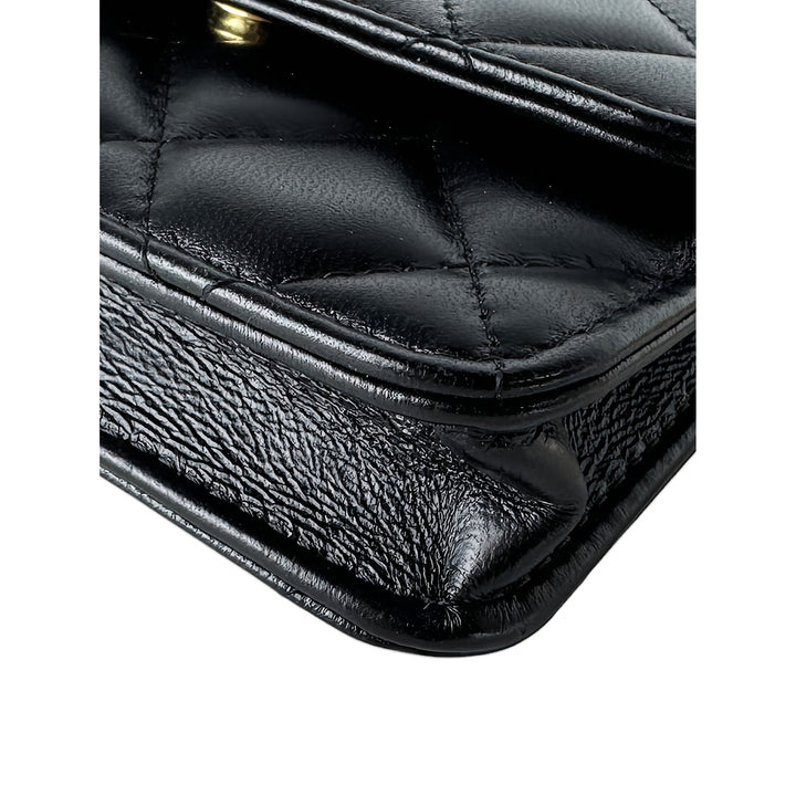 Chanel Matelassé Resin Perle Chaîne à rabat Mini Cuir d'agneau Noir – vue 7 – GABY PARIS