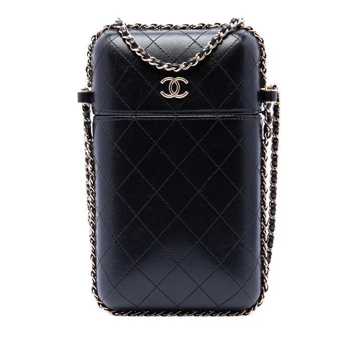Chanel CC Matelassé Cuir d’agneau Sac rond à chaîne Phone Holder