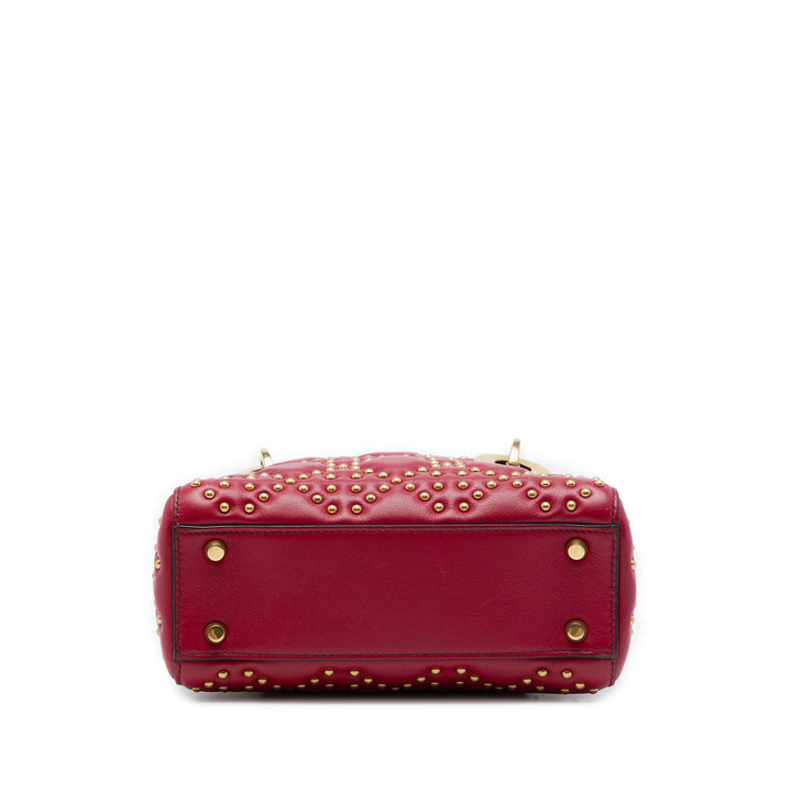 Dior Lady Dior Cannage clouté Souple Mini Cuir d'agneau Rouge