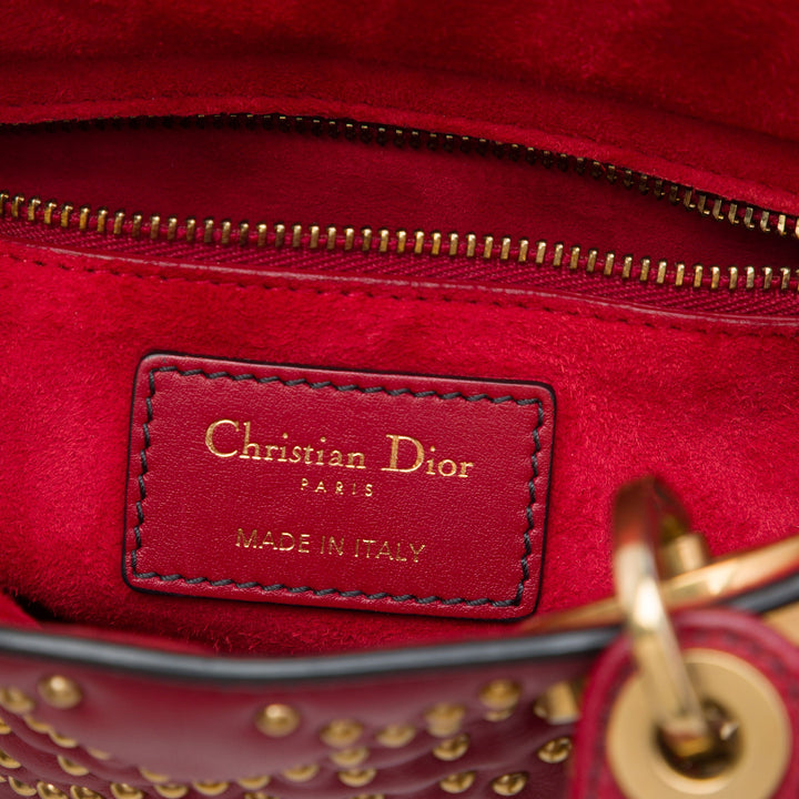Dior Lady Dior Cannage clouté Souple Mini Cuir d'agneau Rouge
