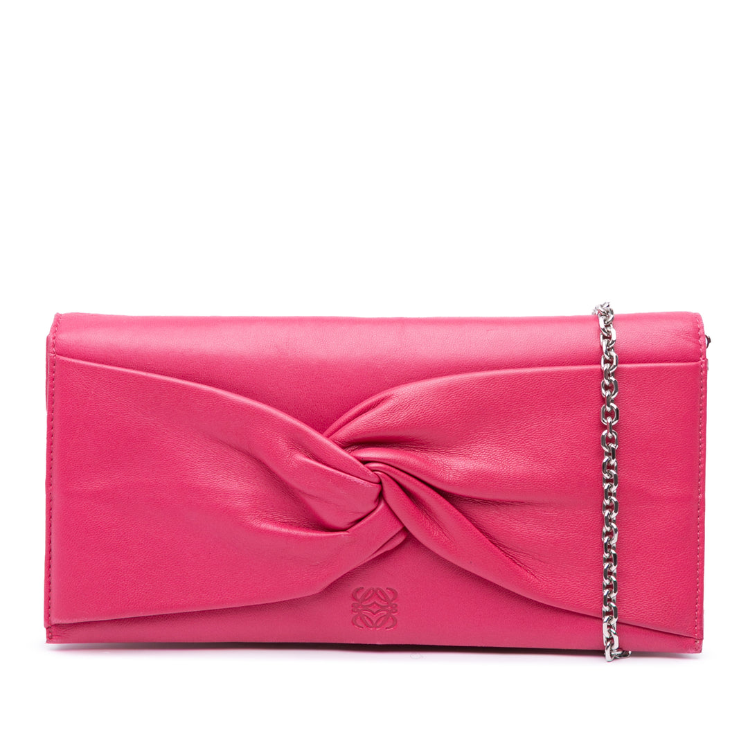 Anagram Nappa Bow Tie Clutch with Chain Pink - Gaby Paris