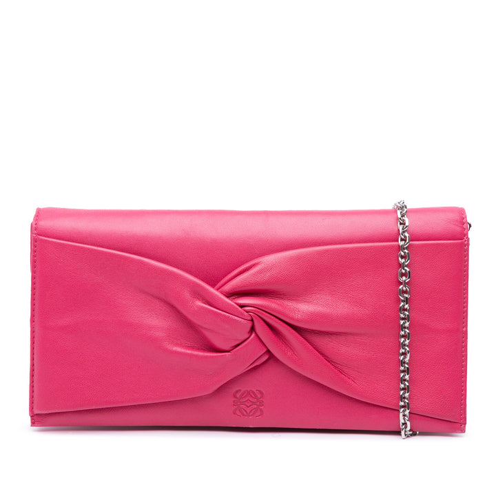 Anagram Nappa Bow Tie Clutch with Chain Pink - Gaby Paris