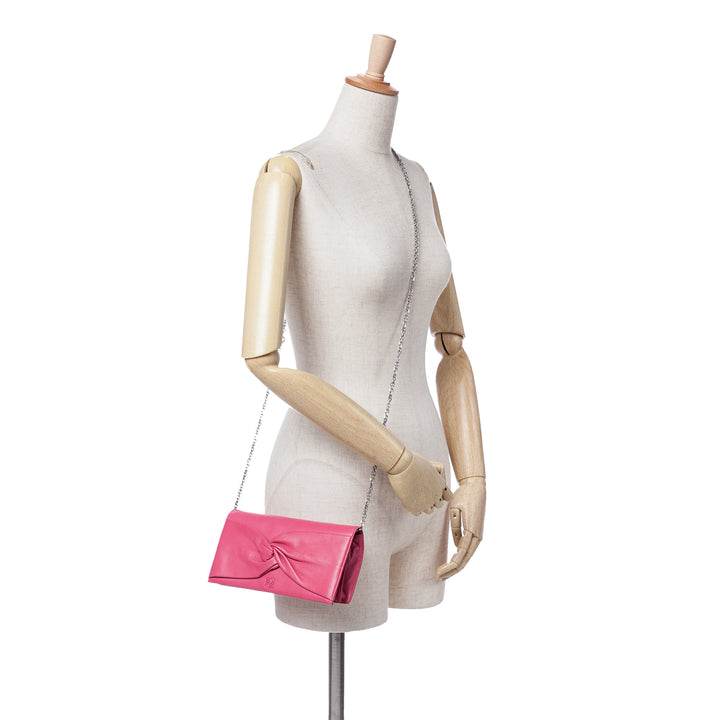 Anagram Nappa Bow Tie Clutch with Chain Pink - Gaby Paris