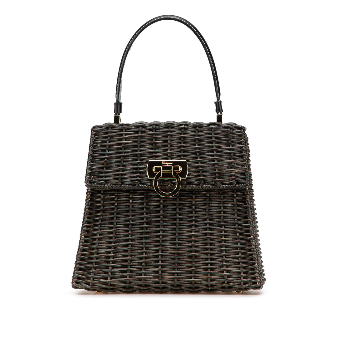 Wicker Gancini Iconic Top Handle Bag Black - Gaby Paris