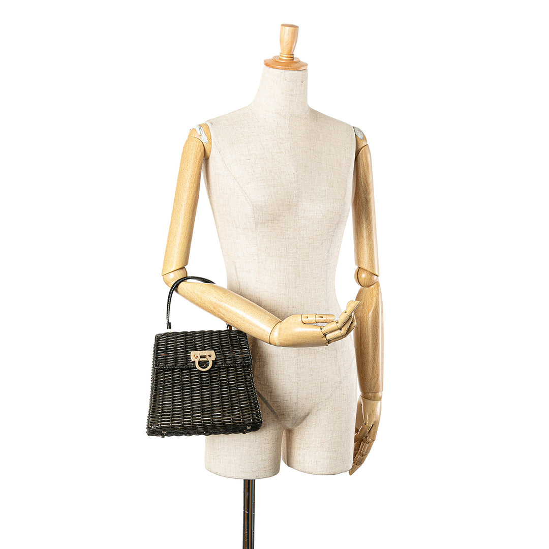 Wicker Gancini Iconic Top Handle Bag Black - Gaby Paris