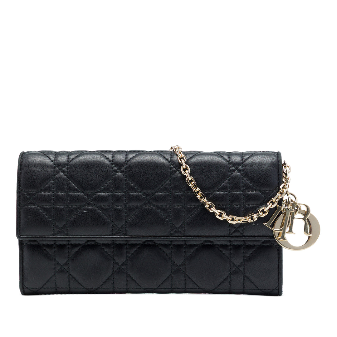 Dior Cannage Lady Dior Wallet on Chain Cuir d'agneau Noir – vue principale – GABY PARIS