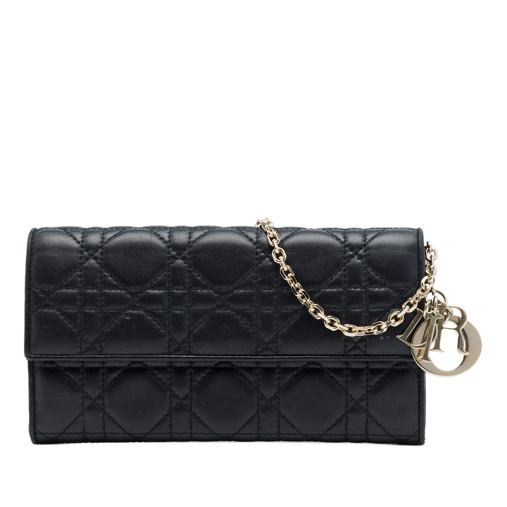Dior Cannage Lady Dior Wallet on Chain Cuir d'agneau Noir – vue principale – GABY PARIS