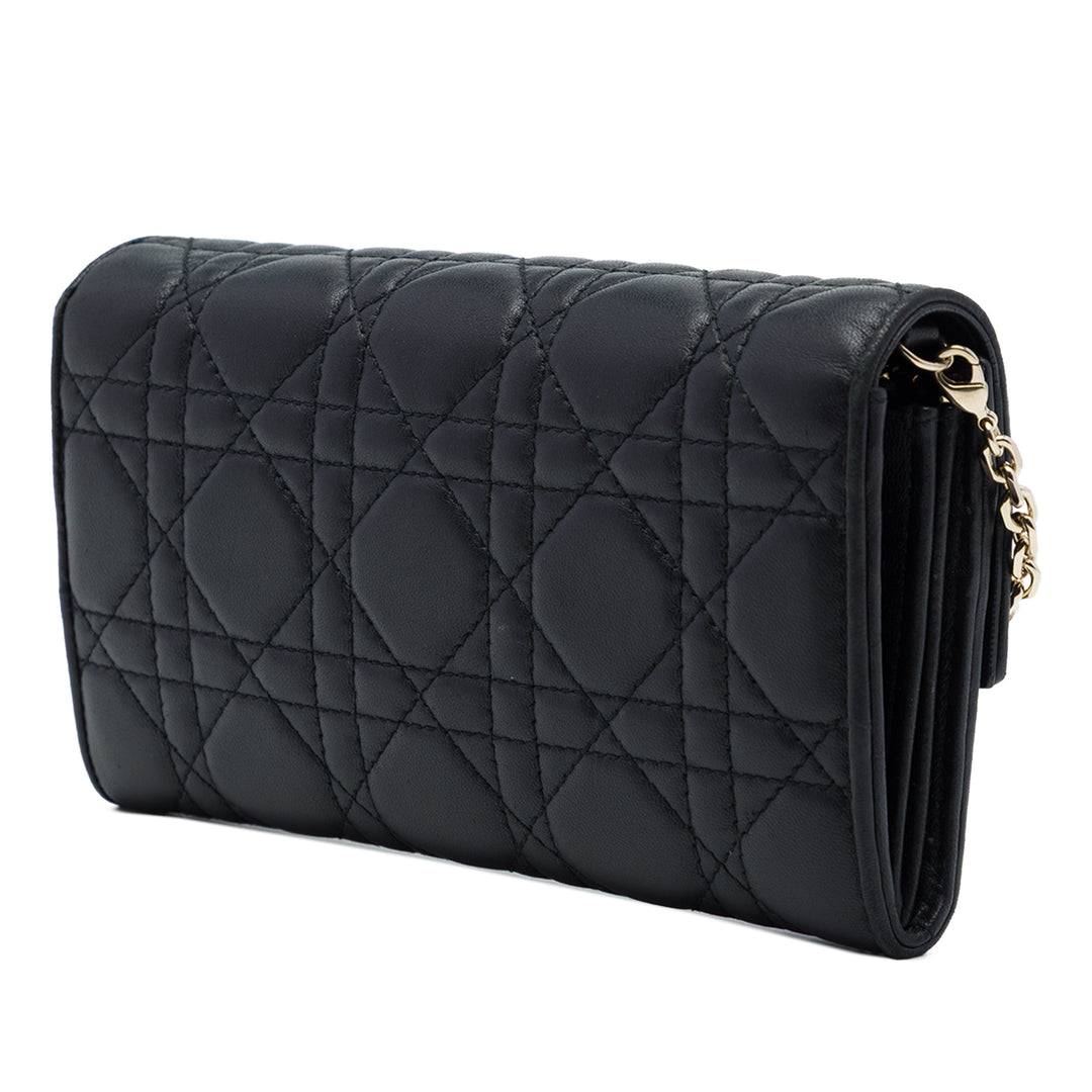 Dior Cannage Lady Dior Wallet on Chain Cuir d'agneau Noir – vue 2 – GABY PARIS