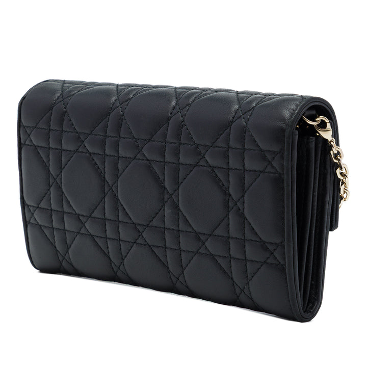 Dior Cannage Lady Dior Wallet on Chain Cuir d'agneau Noir – vue 2 – GABY PARIS