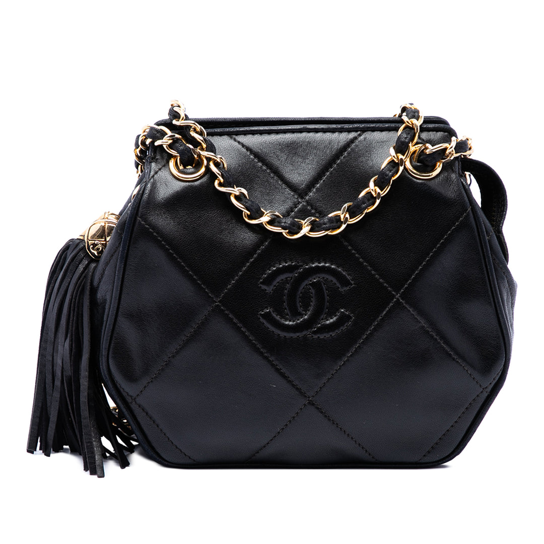 Chanel CC Matelassé Pompon Sac Cuir d'agneau Noir – vue principale – GABY PARIS