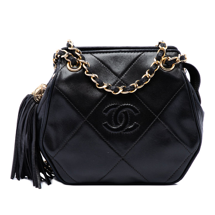 Chanel CC Matelassé Pompon Sac Cuir d'agneau Noir – vue principale – GABY PARIS