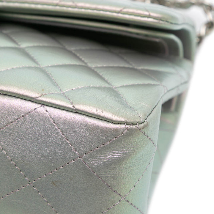 Small Classic Iridescent Lambskin Double Flap Silver - Gaby Paris